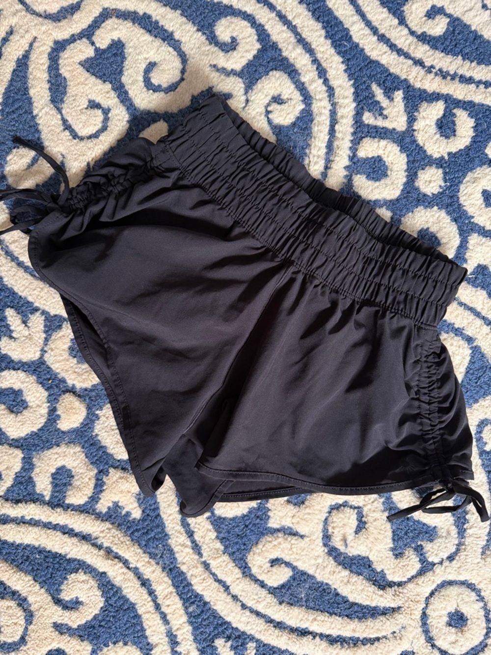 aerie Black Smocked Waist Athletic Shorts with Side Ties